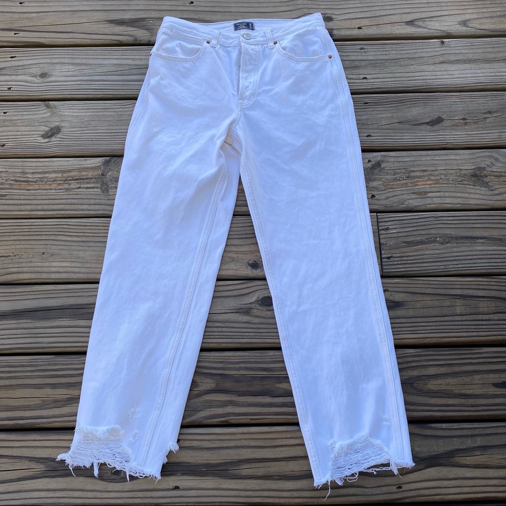 Abercrombie & Fitch White Distressed Straight Leg Jeans